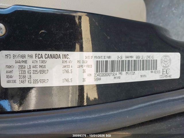 Auction sale of the 2016 Dodge Grand Caravan Se, vin: 2C4RDGBG8GR271614, lot number: 30099376