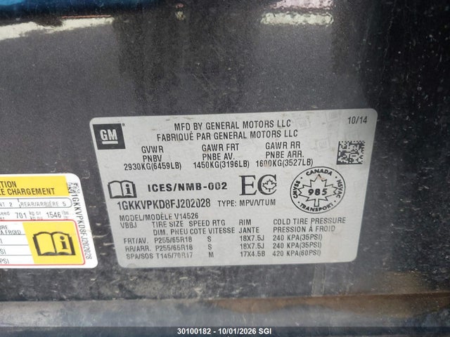 GMC ACADIA SLE 2015 1GKKVPKD8FJ202028 Image 9