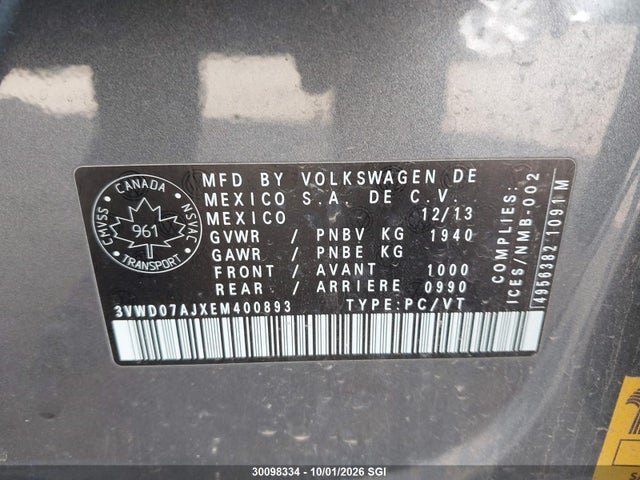 Aukcja sprzedaży 2014 Volkswagen Jetta Se, vin: 3VWD07AJXEM400893, numer aukcji: 30098334