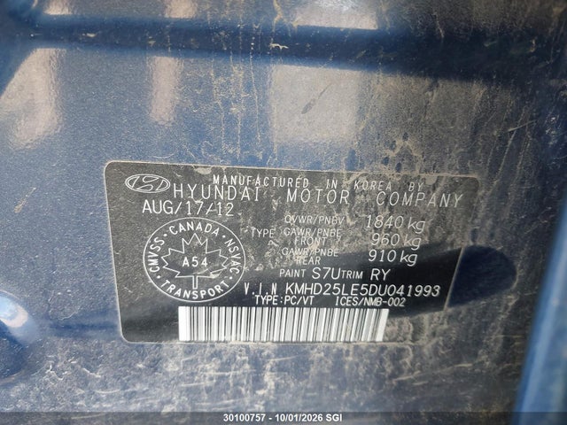 2013 Hyundai Elantra Gt Gl მანქანა იყიდება აუქციონზე, vin: KMHD25LE5DU041993, აუქციონის ნომერი: 30100757