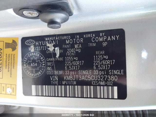Продаж на аукціоні авто 2012 Hyundai Tucson Gl, vin: KM8JT3AC5CU327380, номер лоту: 30099771