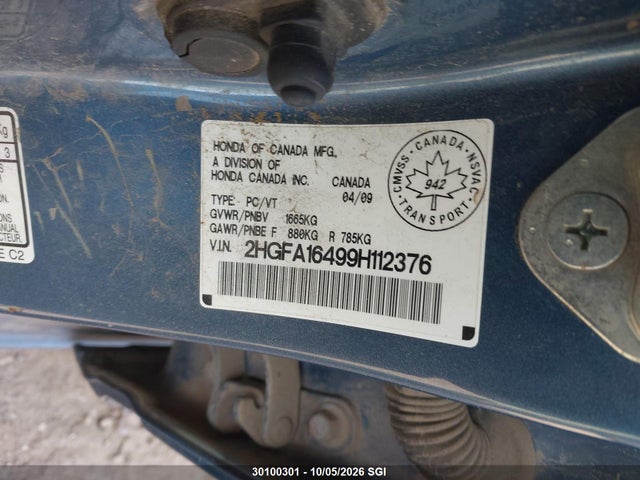 Aukcja sprzedaży 2009 Honda Civic Dx-g, vin: 2HGFA16499H112376, numer aukcji: 30100301