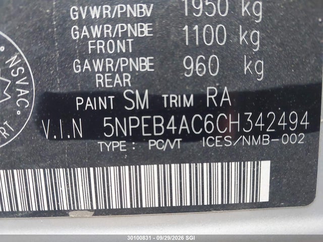 Продаж на аукціоні авто 2012 Hyundai Sonata Gls, vin: 5NPEB4AC6CH342494, номер лоту: 30100831