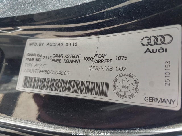 30100835 :رقم المزاد ، WAUVFBFR6BA004862 vin ، 2011 Audi A5 Prestige مزاد بيع