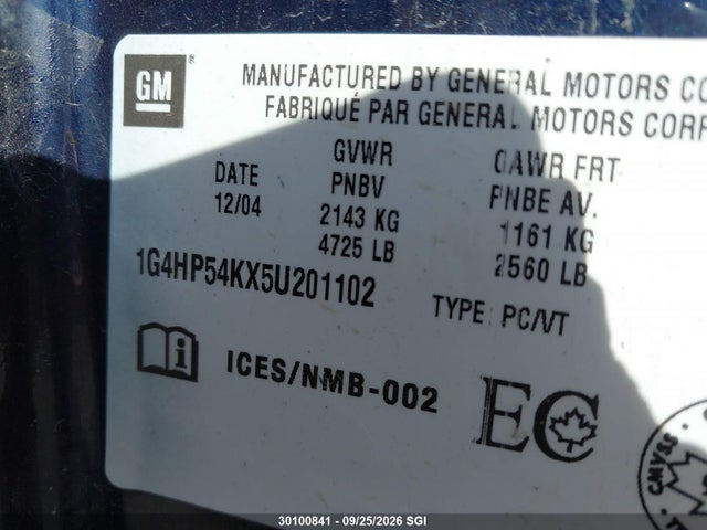 Aukcja sprzedaży 2005 Buick Lesabre Custom, vin: 1G4HP54KX5U201102, numer aukcji: 30100841