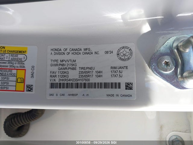 Aukcja sprzedaży 2025 Honda Cr-v Lx, vin: 2HKRS4H23SH107600, numer aukcji: 30100858
