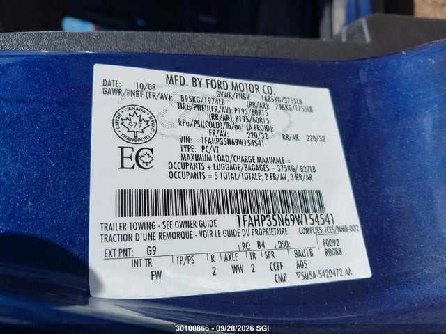 Продажа на аукционе авто 2009 Ford Focus Se, vin: 1FAHP35N69W154541, номер лота: 30100866