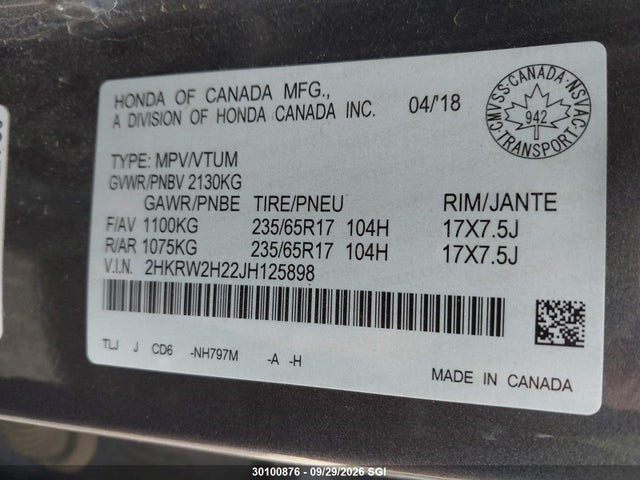 Продажа на аукционе авто 2018 Honda Cr-v Lx, vin: 2HKRW2H22JH125898, номер лота: 30100876