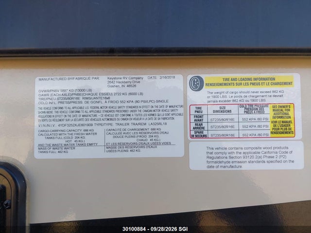 Keystone Trailer Laredo 2018 4YDF3252XJE601909 Image 9