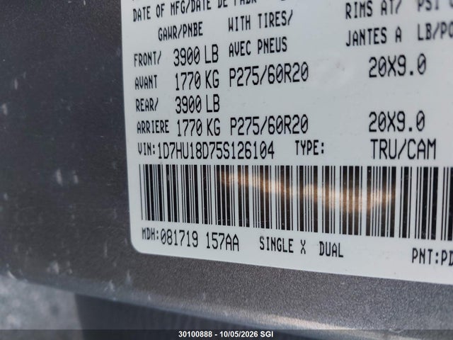 Продаж на аукціоні авто 2005 Dodge Ram 1500 St/slt, vin: 1D7HU18D75S126104, номер лоту: 30100888