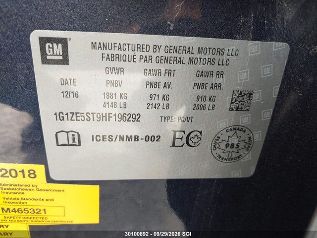 Chevrolet MALIBU LT 2017 1G1ZE5ST9HF196292 Image 9