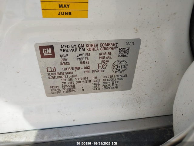 2014 Buick Encore მანქანა იყიდება აუქციონზე, vin: KL4CJESB8EB720450, აუქციონის ნომერი: 30100896