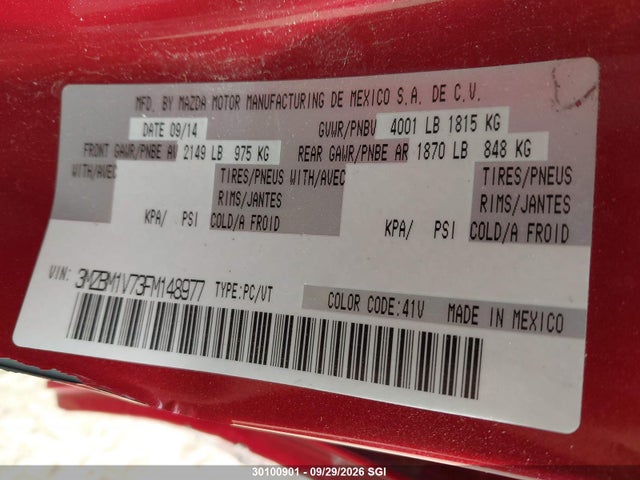 30100901 :رقم المزاد ، 3MZBM1V73FM148977 vin ، 2015 Mazda 3 Touring مزاد بيع