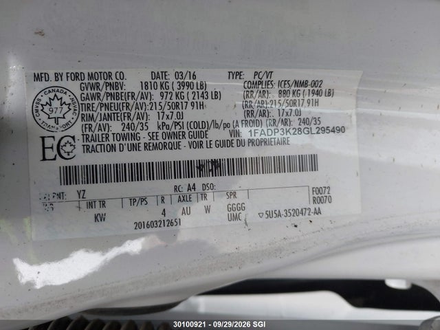 Aukcja sprzedaży 2016 Ford Focus Se, vin: 1FADP3K28GL295490, numer aukcji: 30100921