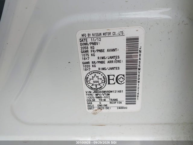 Aukcja sprzedaży 2013 Nissan Rogue S/sv, vin: JN8AS5MV8DW121481, numer aukcji: 30100928