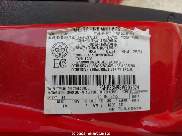 Aukcja sprzedaży 2008 Ford Focus Se/sel/ses, vin: 1FAHP33N98W205824, numer aukcji: 30100929