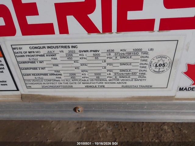 Double A Trailers Ruger Series 2023 2DACR625XPT025358 Image 9