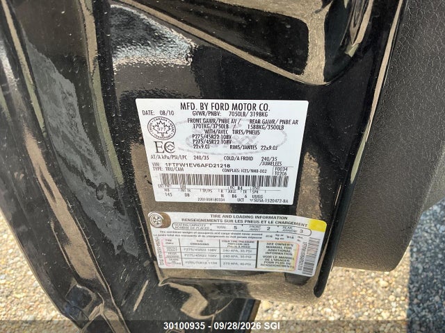 2010 Ford F150 Supercrew მანქანა იყიდება აუქციონზე, vin: 1FTFW1EV6AFD21218, აუქციონის ნომერი: 30100935