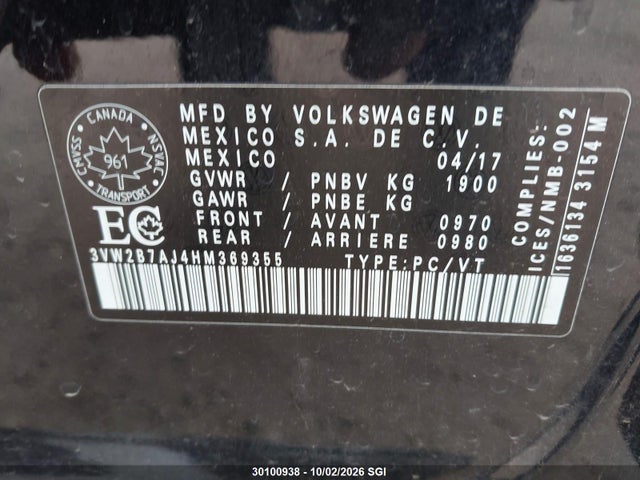 Продажа на аукционе авто 2017 Volkswagen Jetta Sedan, vin: 3VW2B7AJ4HM369355, номер лота: 30100938
