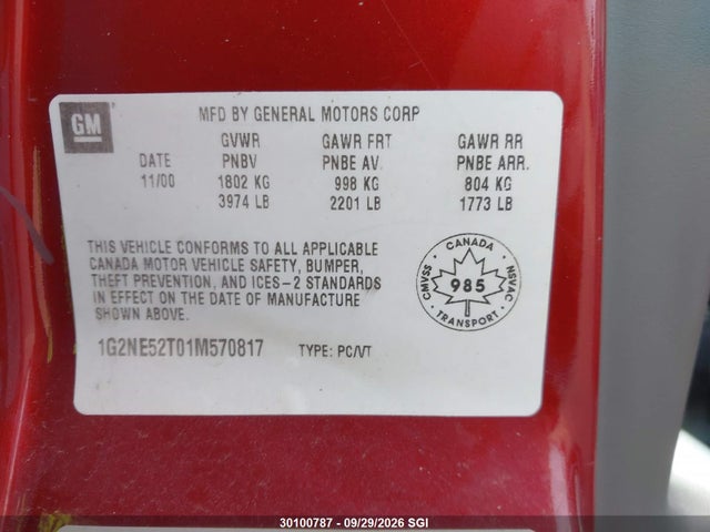Продаж на аукціоні авто 2001 Pontiac Grand Am Se, vin: 1G2NE52T01M570817, номер лоту: 30100787