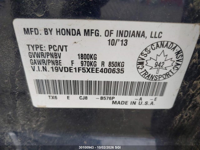 30100943 :رقم المزاد ، 19VDE1F5XEE400635 vin ، 2014 Acura Ilx 20 Premium مزاد بيع