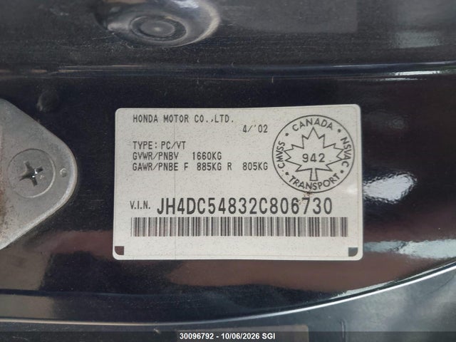 Продажа на аукционе авто 2002 Acura Rsx, vin: JH4DC54832C806730, номер лота: 30096792