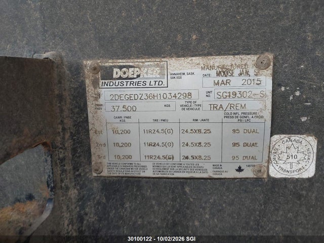 Продажа на аукционе авто 2017 Doepker Industries Doepker End Dump, vin: 2DEGEDZ36H1034298, номер лота: 30100122