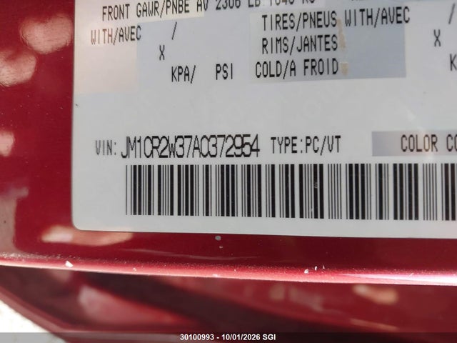 30100993 :رقم المزاد ، JM1CR2W37A0372954 vin ، 2010 Mazda 5 مزاد بيع