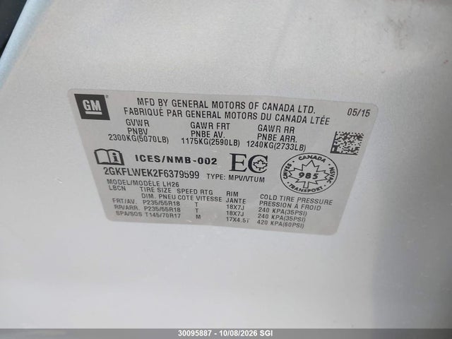 Продаж на аукціоні авто 2015 Gmc Terrain Sle, vin: 2GKFLWEK2F6379599, номер лоту: 30095887