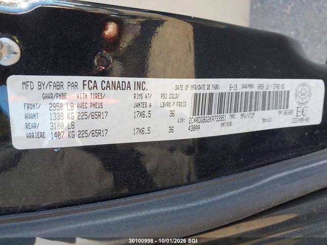 Продажа на аукционе авто 2019 Dodge Grand Caravan Se, vin: 2C4RDGBG2KR733951, номер лота: 30100998