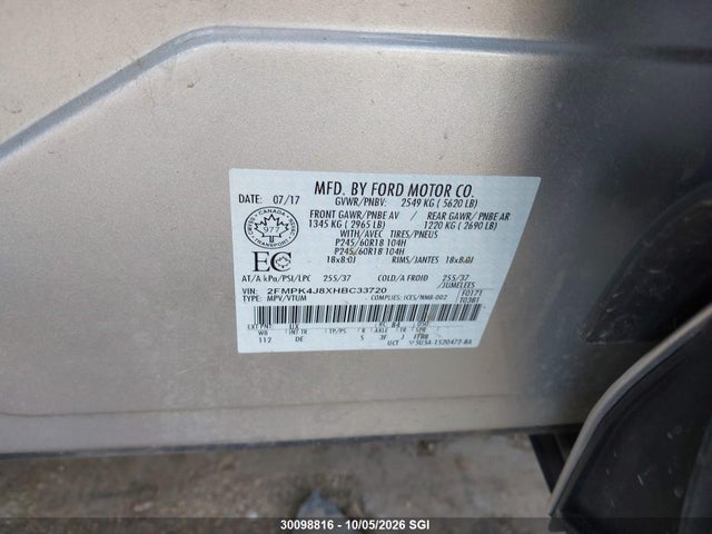 Ford EDGE SEL 2017 2FMPK4J8XHBC33720 Image 9