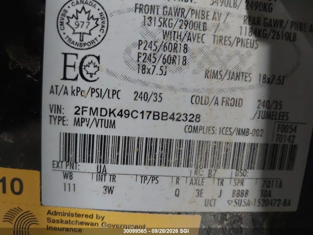 Aukcja sprzedaży 2007 Ford Edge Sel Plus, vin: 2FMDK49C17BB42328, numer aukcji: 30099565