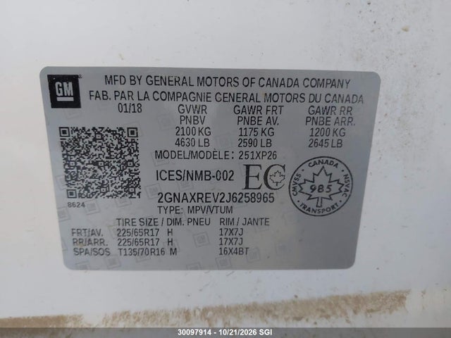 Chevrolet EQUINOX LS 2018 2GNAXREV2J6258965 Image 9