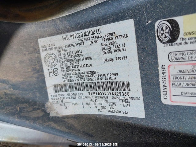 Aukcja sprzedaży 2005 Ford Freestar Se, vin: 2FMZA55215BA29360, numer aukcji: 30101013
