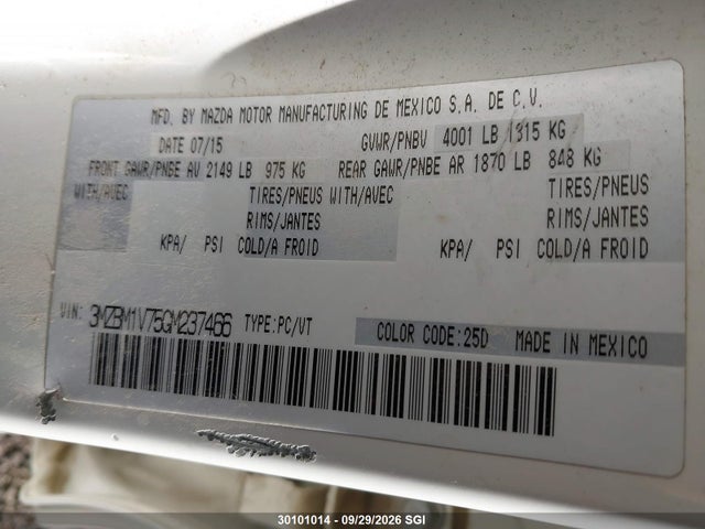 30101014 :رقم المزاد ، 3MZBM1V75GM237466 vin ، 2016 Mazda 3 Touring مزاد بيع