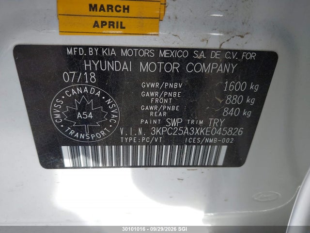 Продаж на аукціоні авто 2019 Hyundai Accent Se/sel, vin: 3KPC25A3XKE045826, номер лоту: 30101016
