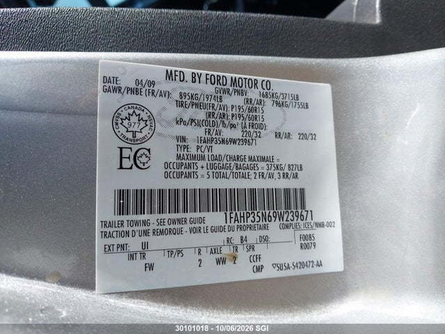 Aukcja sprzedaży 2009 Ford Focus Se, vin: 1FAHP35N69W239671, numer aukcji: 30101018