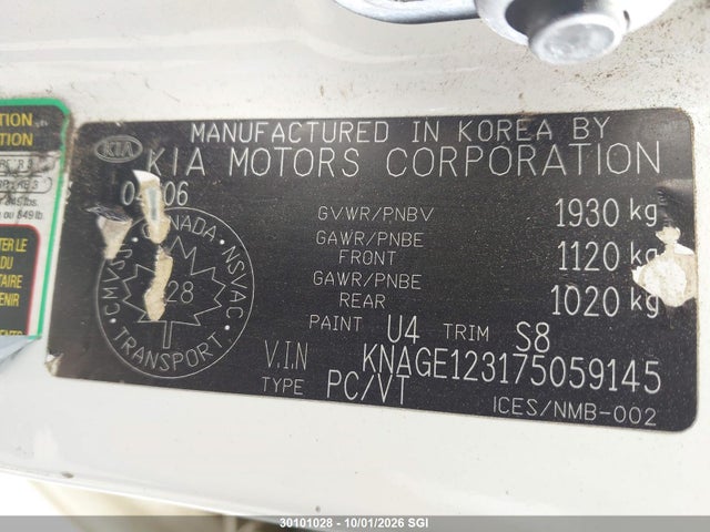 Aukcja sprzedaży 2007 Kia Optima Lx/ex, vin: KNAGE123175059145, numer aukcji: 30101028
