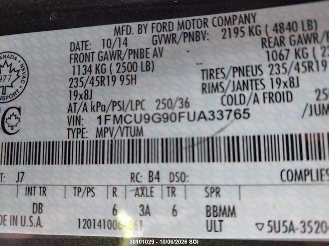 Aukcja sprzedaży 2015 Ford Escape Se, vin: 1FMCU9G90FUA33765, numer aukcji: 30101029