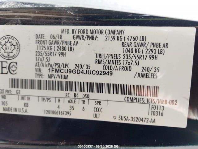 Ford ESCAPE SE 2018 1FMCU9GD4JUC92949 Image 9