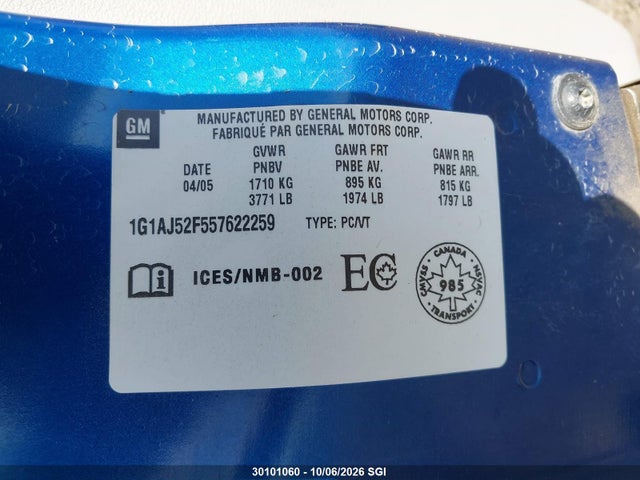 Продажа на аукционе авто 2005 Chevrolet Cobalt, vin: 1G1AJ52F557622259, номер лота: 30101060