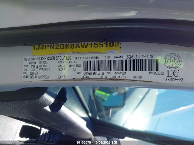 30100579 :رقم المزاد ، 1J4PN2GK8AW155102 vin ، 2010 Jeep Liberty Sport مزاد بيع