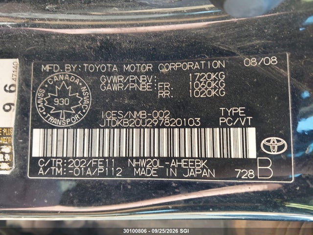 2009 Toyota Prius მანქანა იყიდება აუქციონზე, vin: JTDKB20U297820103, აუქციონის ნომერი: 30100806