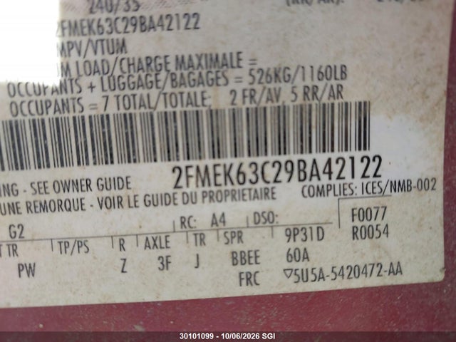 Продажа на аукционе авто 2009 Ford Flex Limited, vin: 2FMEK63C29BA42122, номер лота: 30101099