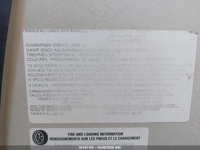Продажа на аукционе авто 2016 Keystone Passport G/t G/t, vin: 4YDT28129GT413580, номер лота: 30101102