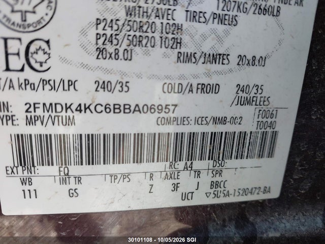 Aukcja sprzedaży 2011 Ford Edge Limited, vin: 2FMDK4KC6BBA06957, numer aukcji: 30101108