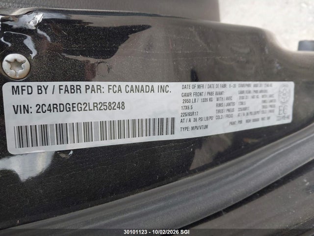 Aukcja sprzedaży 2020 Dodge Grand Caravan Gt, vin: 2C4RDGEG2LR258248, numer aukcji: 30101123