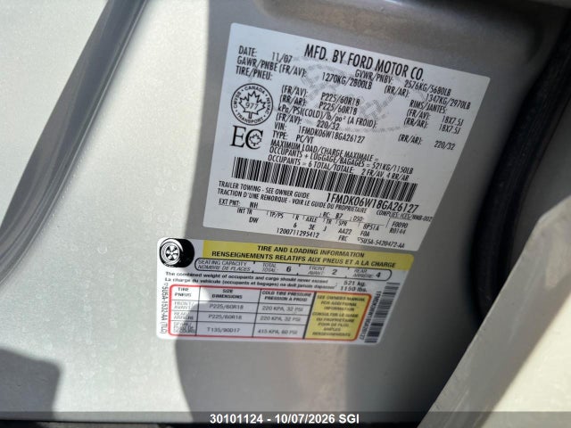Aukcja sprzedaży 2008 Ford Taurus X Limited, vin: 1FMDK06W18GA26127, numer aukcji: 30101124