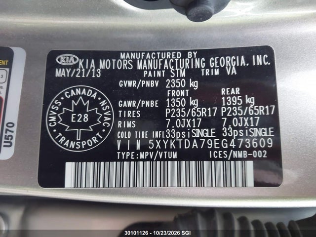 KIA SORENTO LX 2014 5XYKTDA79EG473609 Image 9