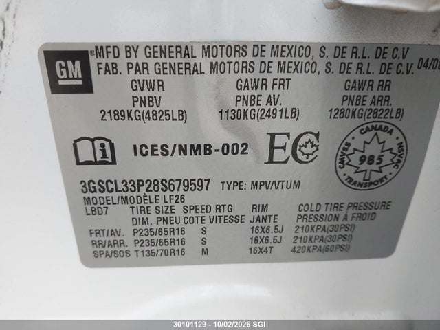 Aukcja sprzedaży 2008 Saturn Vue Xe, vin: 3GSCL33P28S679597, numer aukcji: 30101129